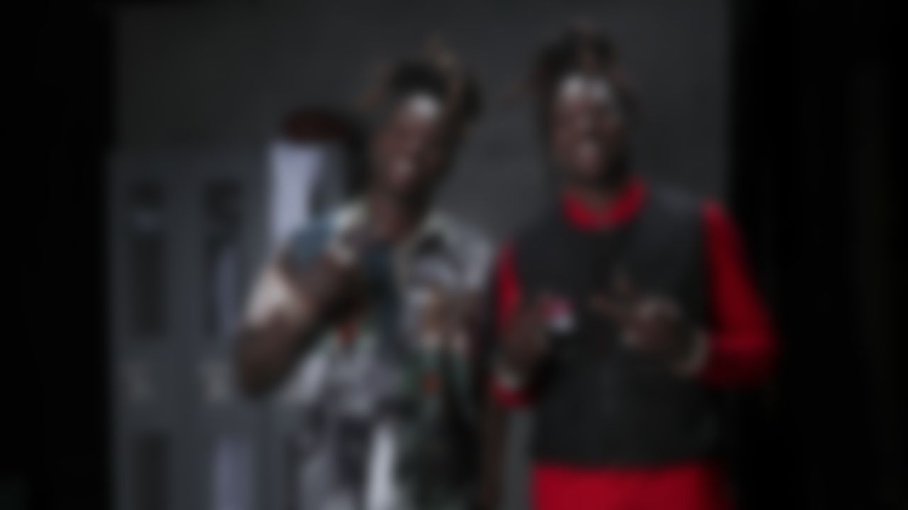 Seattle Seahawks outside linebacker Shaquem Griffin and cornerback Shaquill Griffin pose for a portrait backstage during the 9th Annual NFL Honors awards show, Saturday, Feb. 1, 2020 in Miami.