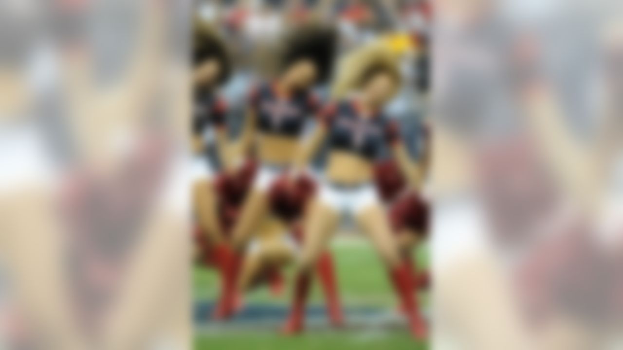 Oct 9, 2011; Houston, TX, USA; Houston Texans cheerleaders perform during the game against the Oakland Raiders at Reliant Stadium. Mandatory Credit: Kirby Lee/Image of Sport-US PRESSWIRE