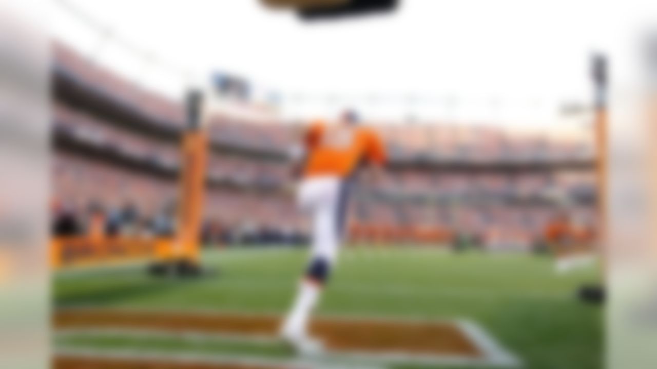 Quarterback Peyton Manning #18 of the Denver Broncos prepares to take the field before a game against the Pittsburgh Steelers at Sports Authority Field at Mile High in Denver, Colorado. (Ric Tapia/NFL)