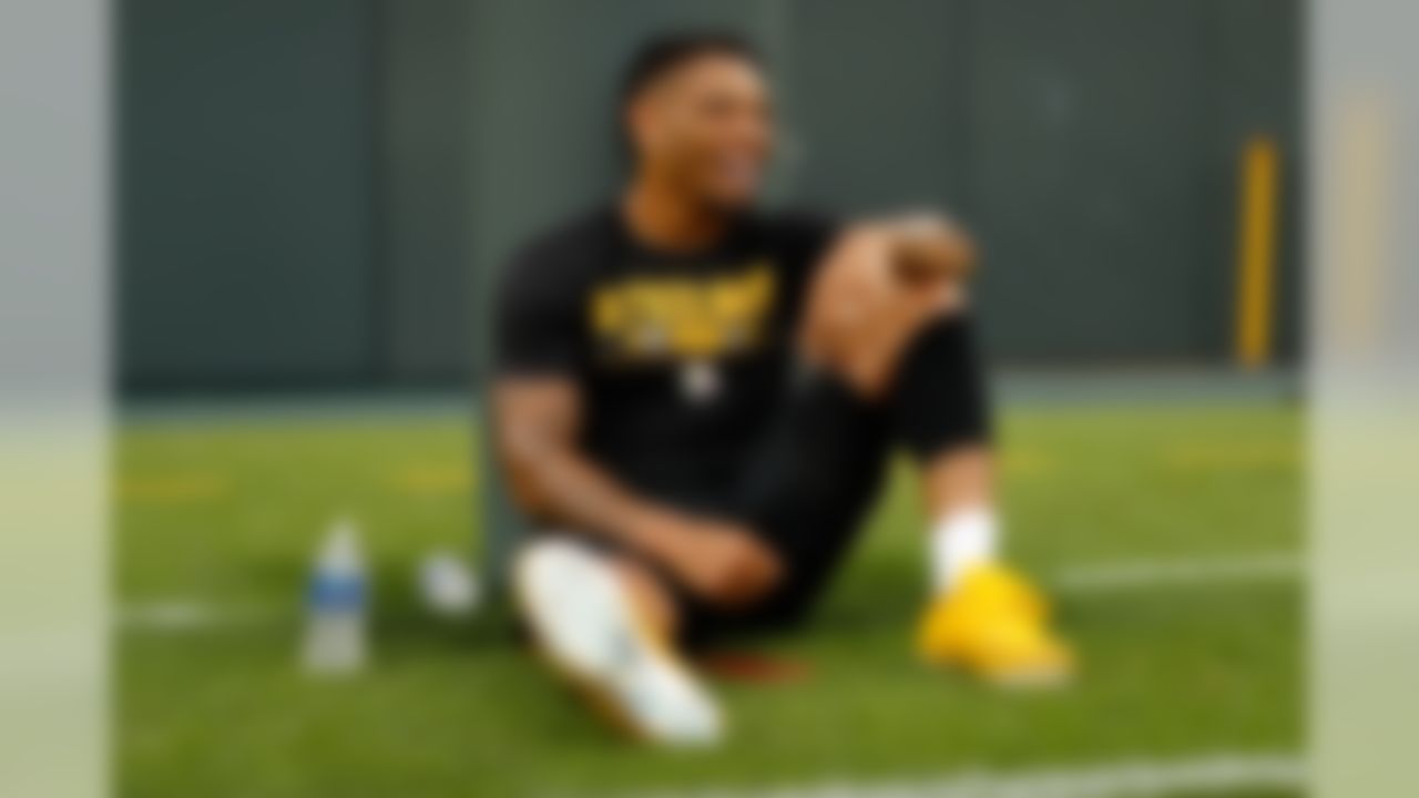 Pittsburgh Steelers defensive back Joe Haden (23) laughs before an NFL preseason football game against the Green Bay Packers on Aug. 16, 2018 in Green Bay, Wis. (Ric Tapia/NFL)