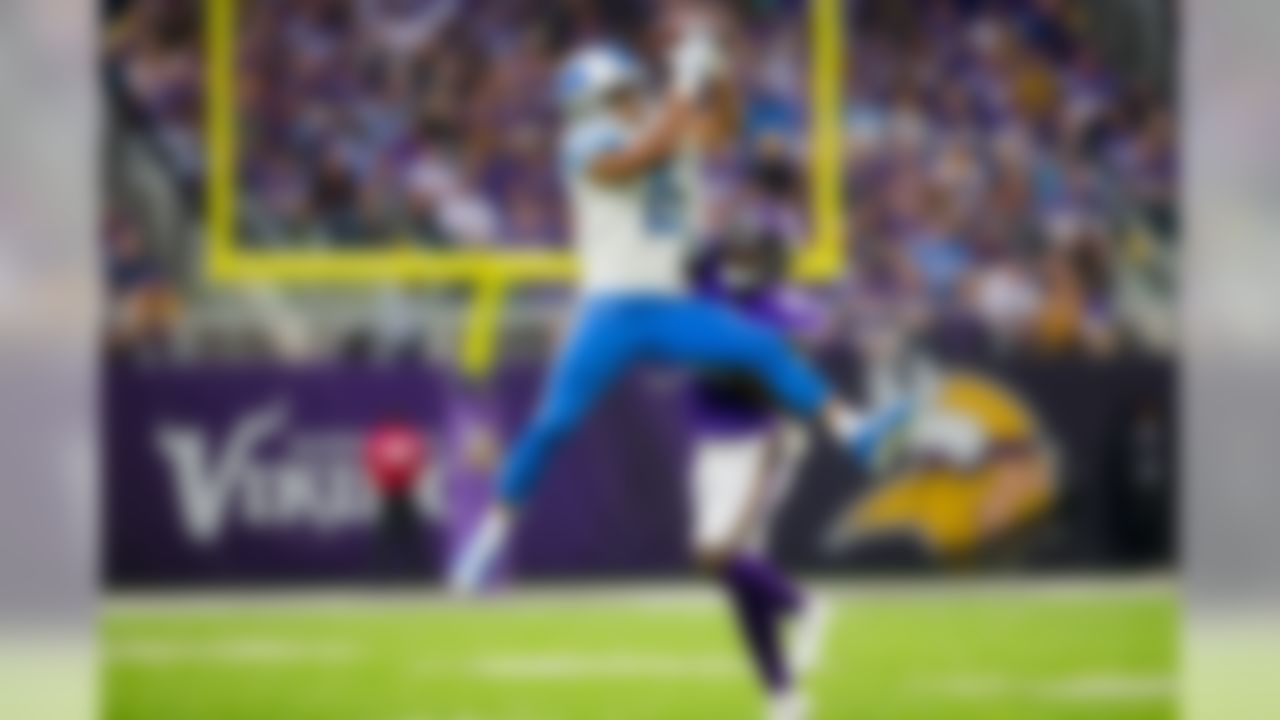 Detroit Lions wide receiver Golden Tate (15) pulls in a pass over Minnesota Vikings cornerback Mackensie Alexander (20) during a NFL football game between the Detroit Lions and the Minnesota Vikings during week 4 on Sunday, October 10, 2017 at U.S. Bank Field in Minneapolis, MN. The Lions beat the Vikings 14-7 (Todd Rosenberg/NFL)