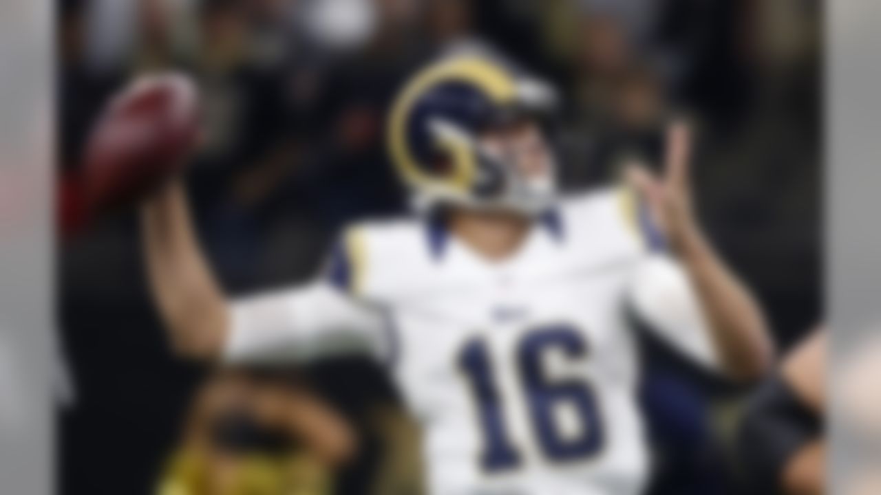 Los Angeles Rams quarterback Jared Goff (16) passes in the first half of an NFL football game against the New Orleans Saints in New Orleans, Sunday, Nov. 27, 2016. (AP Photo/Gerald Herbert)