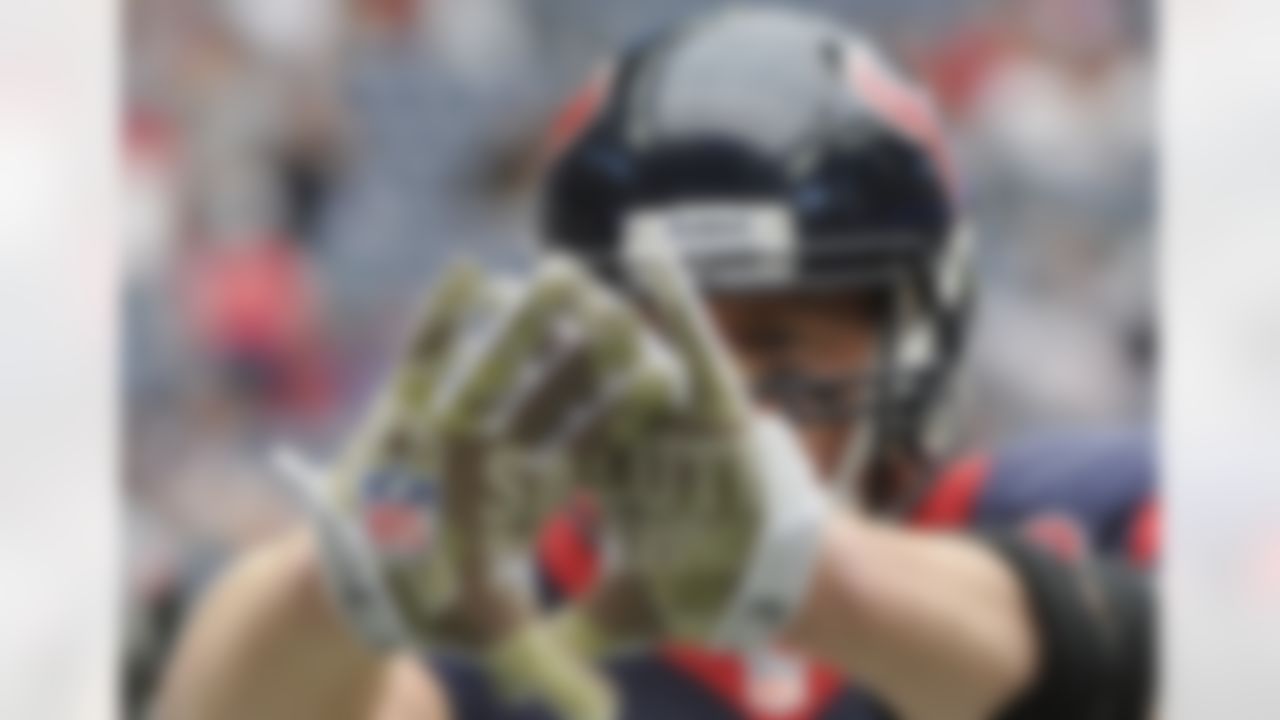 Houston Texans defensive end J.J. Watt before an NFL football game against the Buffalo Bills Sunday, Nov. 4, 2012, in Houston. (AP Photo/Dave Einsel)