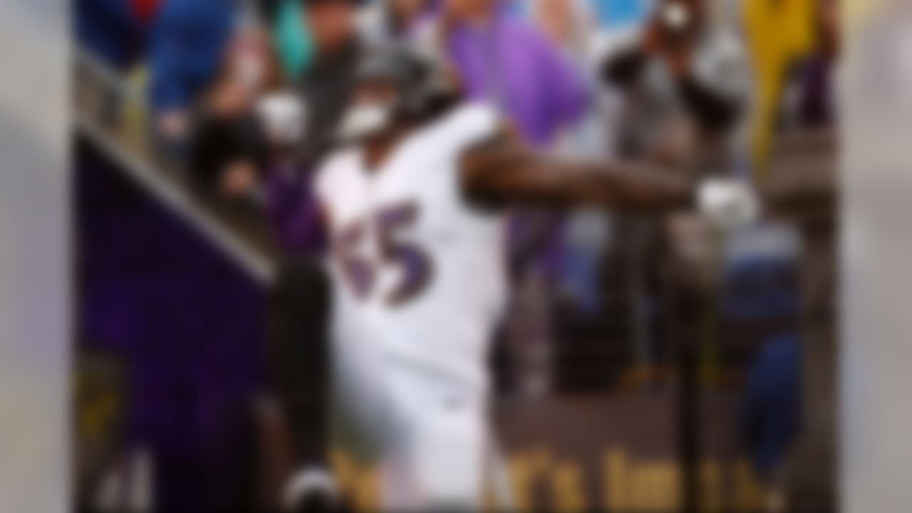 Baltimore Ravens linebacker Terrell Suggs (55) during player introductions before an NFL regular season game against the Buffalo Bills on Sunday, Sept. 9, 2018 in Baltimore. (Ric Tapia/NFL)