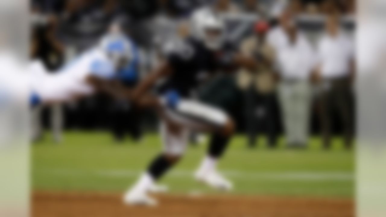 Oakland Raiders running back Jalen Richard (30) runs during an NFL preseason game against the Detroit Lions on Friday, Aug. 10, 2018 in Oakland, Calif. (Ric Tapia/NFL)