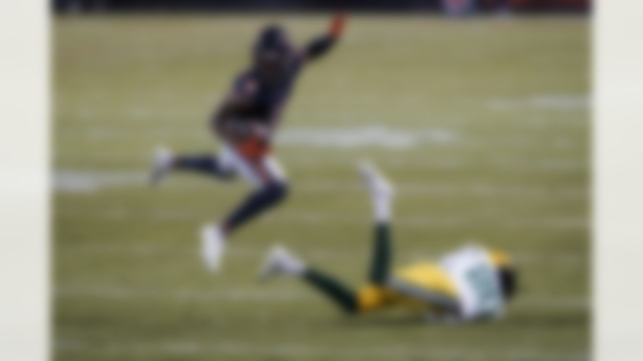 Chicago Bears wide receiver Darnell Mooney (11) catches the ball during an NFL football game against the Green Bay Packers on Sunday, January 3, 2021 in Chicago, Illinois.