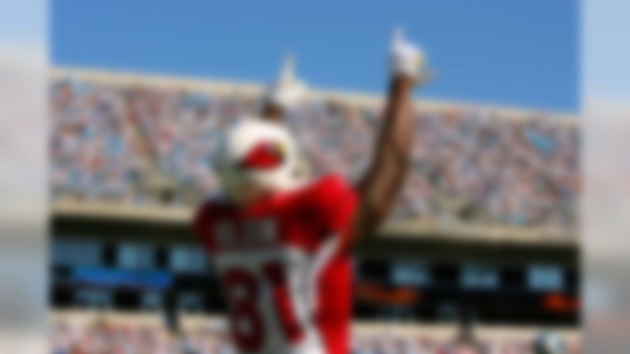 CHARLOTTE, NC - OCTOBER 26:  Anquan Boldin #81 of the Arizona Cardinals celebrates after scoring a touchdown against the Carolina Panthers during their game  on October 26, 2008 at Bank of America Stadium in Charlotte, North Carolina.  (Photo by Streeter Lecka/Getty Images)