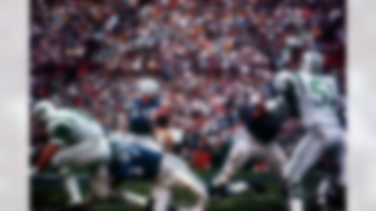 Baltimore Colts quarterback Earl Morrall (15) looks down field for a receiver during action against the New York Jets in Super Bowl III in Miami, Fla., Jan. 12, 1969. The Jets defeated Colts, 16-7. (Associated Press)