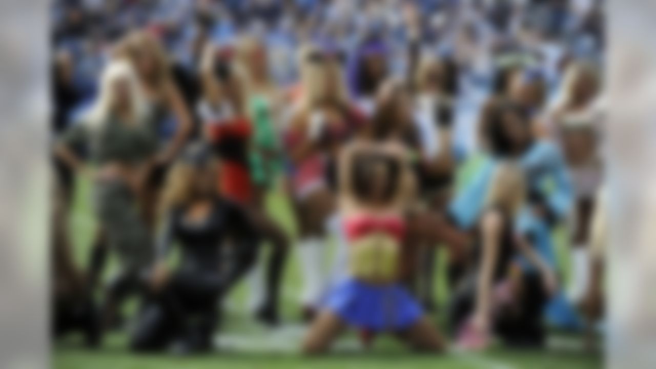 Tennessee Titans cheerleaders perform in the second quarter of an NFL football game on Sunday, Oct. 30, 2011, in Nashville, Tenn. (AP Photo/Frederick Breedon)
