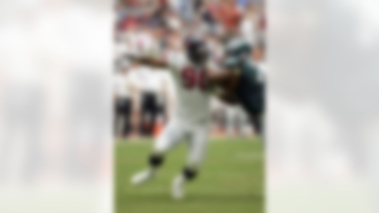 HOUSTON - SEPTEMBER 10:  Mario Williams #90 of the Houston Texans moves on the field during the game against the Philadelphia Eagles on September 10, 2006 at Reliant Stadium in Houston, Texas. Photo by Getty Images.