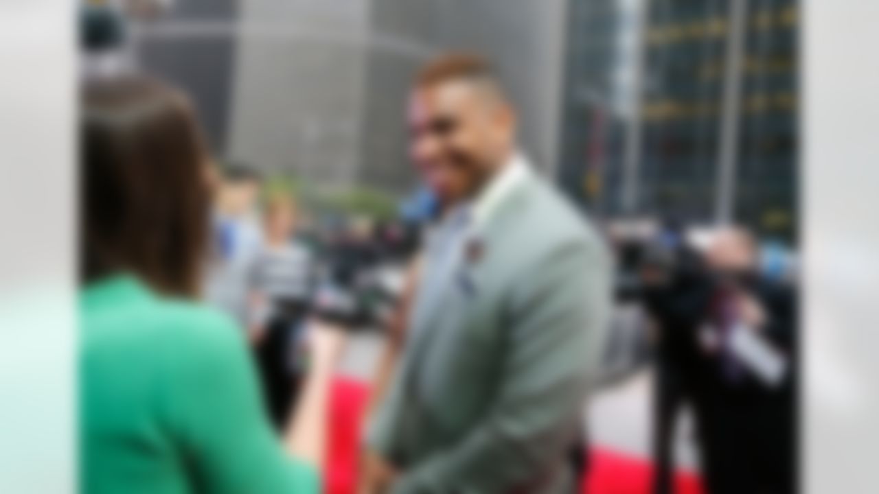 Eric Ebron speaks to media on the red carpet during the 2014 NFL Draft at Radio City Music Hall on May 8, 2014 in New York, NY. (Ben Liebenberg/NFL)