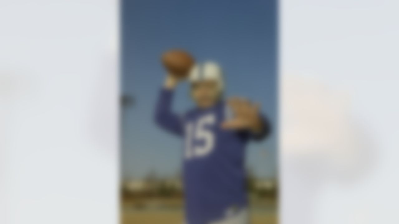 Earl Morrall, quarterback, Baltimore Colts, in passing pose, January 1969. (Associated Press)