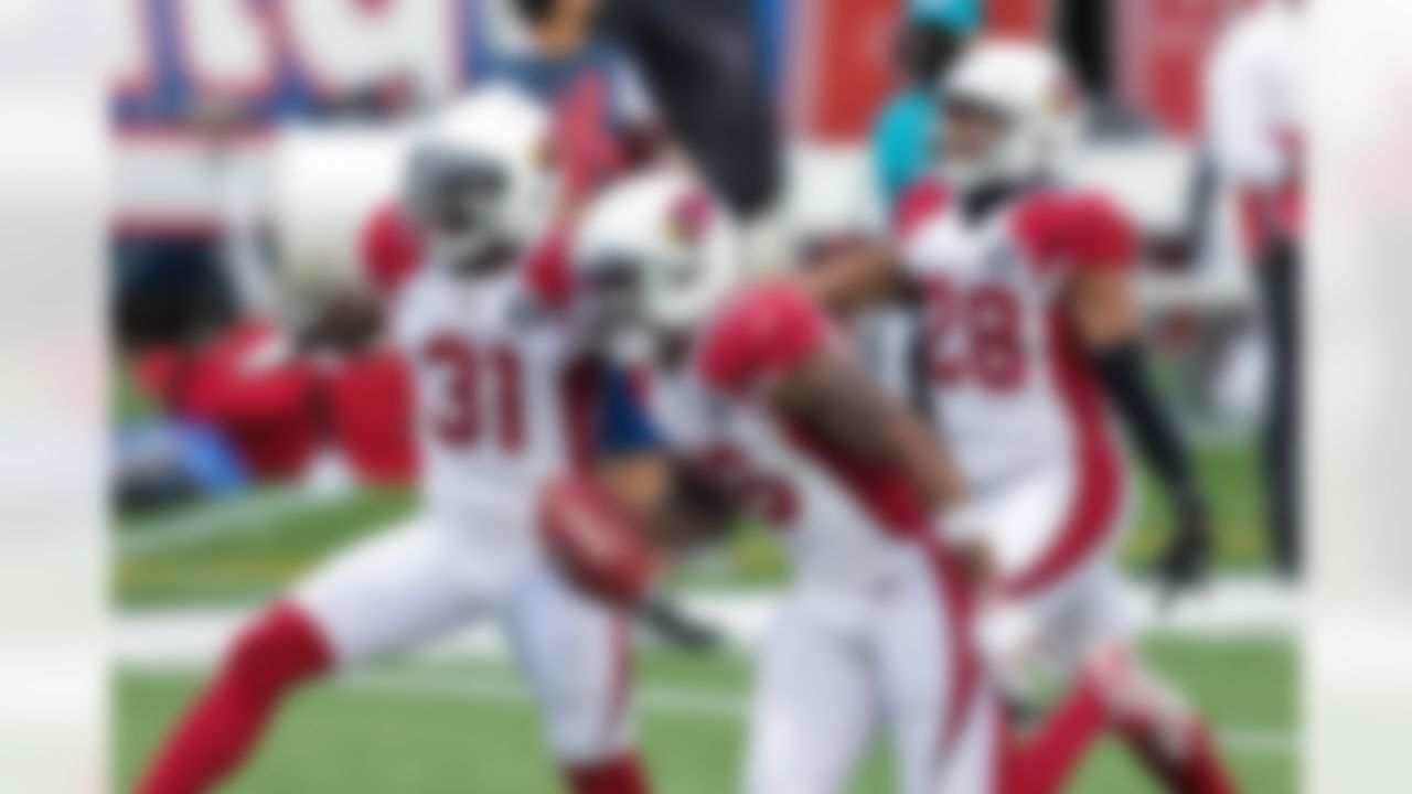 Arizona Cardinals wide receiver Trent Sherfield (16) celebrates after recovering a fumble against the Giants.