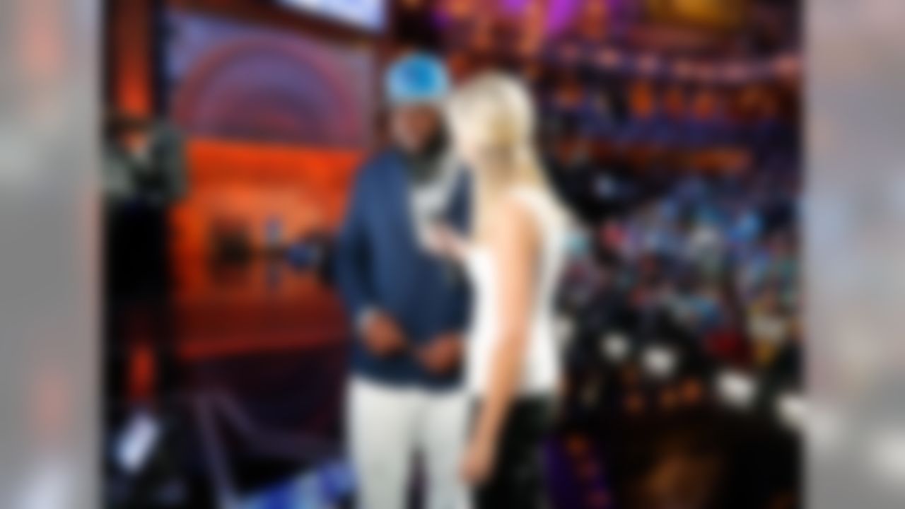 Alabama defensive tackle A'Shawn Robinson is interviewed on stage by NFL Network's Melissa Stark after being drafted by the Detroit Lions during the 2016 NFL Draft at the Auditorium Theatre on Friday, April 29, 2016 in Chicago. (Ben Liebenberg/NFL)