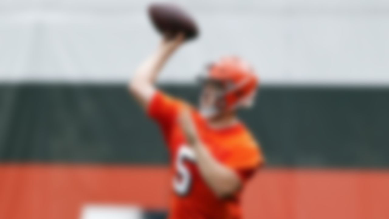 Cleveland Browns quarterback Case Keenum throws a pass during NFL football practice at the team's training facility, Wednesday, June 9, 2021, in Berea, Ohio.