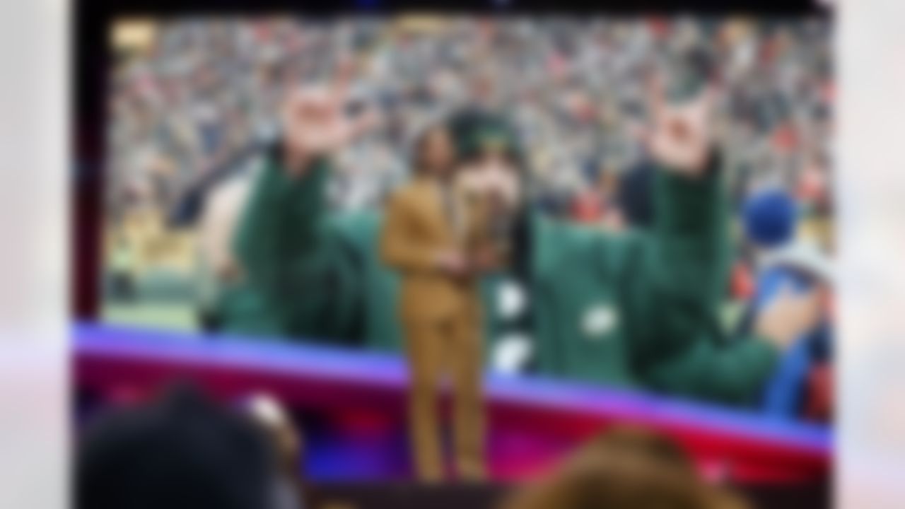 Green Bay Packers quarterback Aaron Rodgers (12) accepts the MVP award at the 2022 NFL Honors, Thursday, Feb. 10, 2022, in Inglewood, Calif.