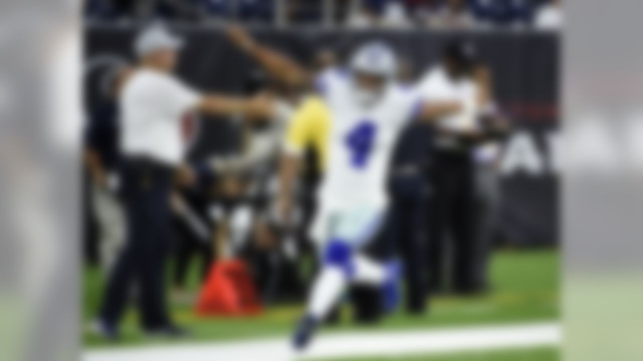 Dallas Cowboys quarterback Dak Prescott (4) runs on to the field before a preseason NFL football game against the Houston Texans Thursday, Aug. 30, 2018, in Houston. (AP Photo/Eric Christian Smith)