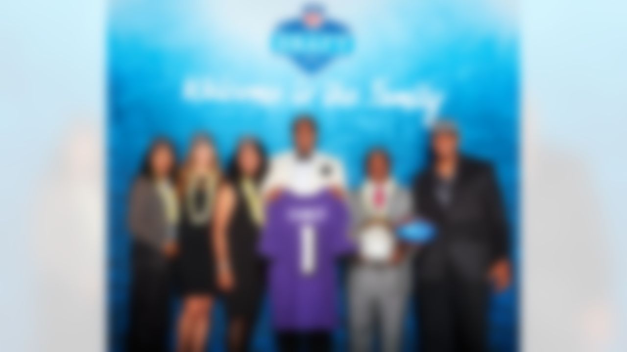 Notre Dame offensive tackle Ronnie Stanley poses for a photo with his family after being selected by the Baltimore Ravens during the 2016 NFL Draft at the Auditorium Theatre in Chicago. (Eric Espino/NFL)