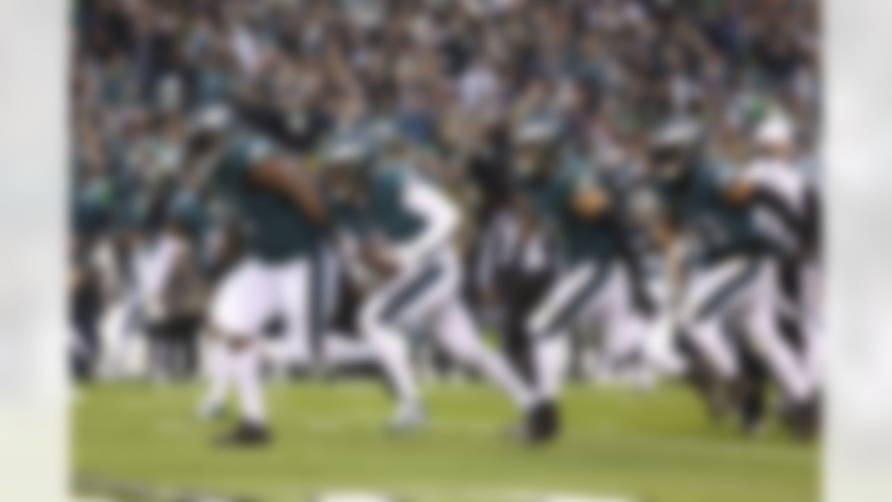 Philadelphia Eagles linebacker Haason Reddick (7) celebrates after recovering a fumble during an NFL Conference Championship playoff game against the San Francisco 49ers on Sunday, January 29, 2023 in Philadelphia, Pennsylvania.