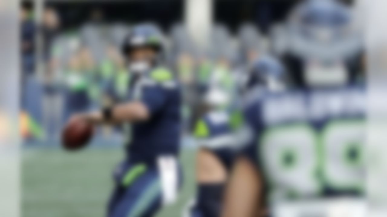 Seattle Seahawks quarterback Russell Wilson warms up before an NFL football game against the Arizona Cardinals, Sunday, Dec. 30, 2018, in Seattle. (AP Photo/Ted S. Warren)