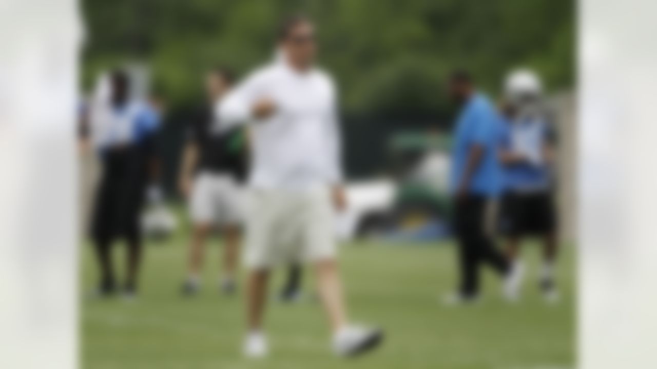 Detroit Lions head coach Jim Schwartz gestures during NFL football minicamp in Allen Park,  Mich., Wednesday, June 23, 2010. (AP Photo/Paul Sancya)