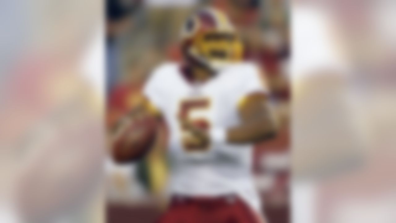 Washington Redskins quarterback Dovovan McNabb passes during the first half of an NFL preseason football game against the Buffalo Bills in Landover, Md., on Friday, Aug. 13, 2010. (AP Photo/Alex Brandon)