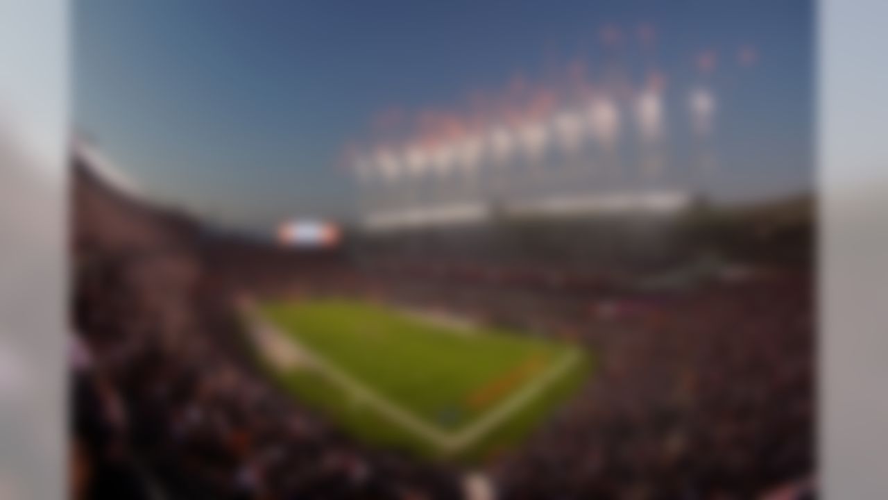 Fireworks are launched during the singing of the National Anthem during an NFL football game between the Green Bay Packers and the Chicago Bears, Thursday, Sep. 5, 2019 in Chicago. (Todd Rosenberg/NFL)