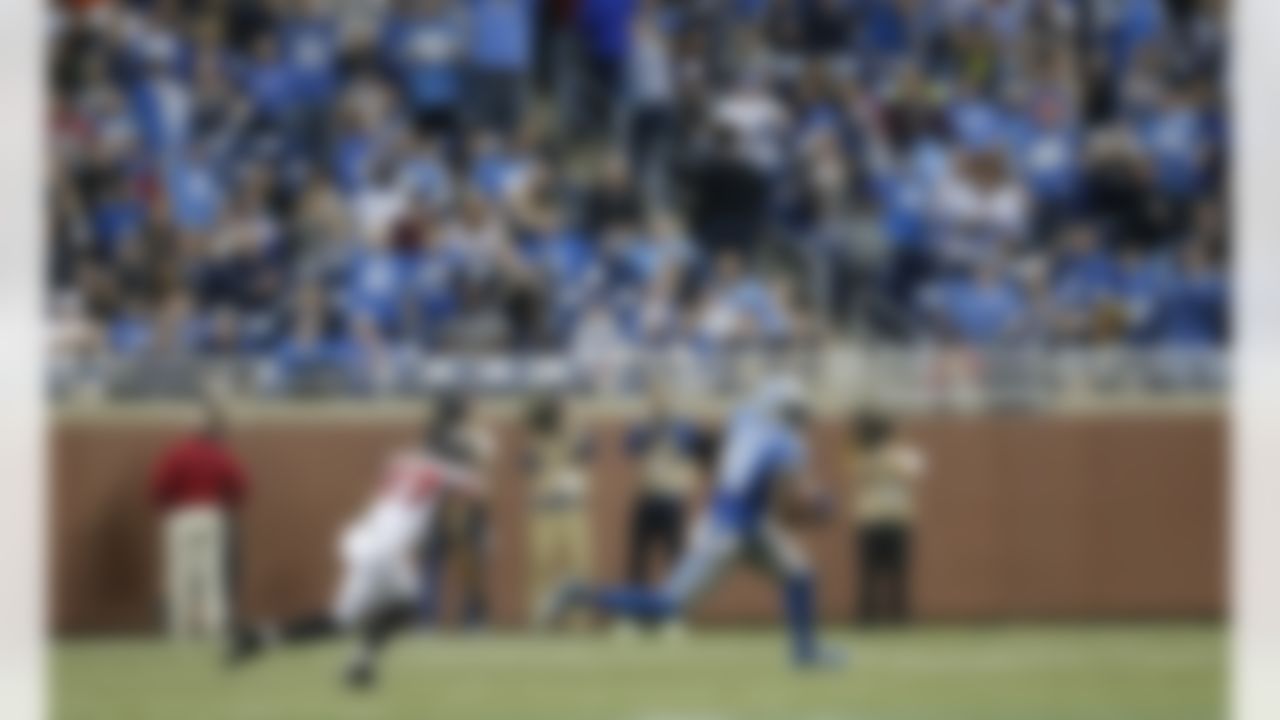 Detroit Lions wide receiver Calvin Johnson makes a catch during the fourth quarter of an NFL football game against the Atlanta Falcons, to break Jerry Rice's record for single-season receiving yards, at Ford Field in Detroit, Saturday, Dec. 22, 2012. Johnson entered the game needing 182 yards to tie Rice, who set his mark in 1995 with the San Francisco 49ers. (AP Photo/Rick Osentoski)