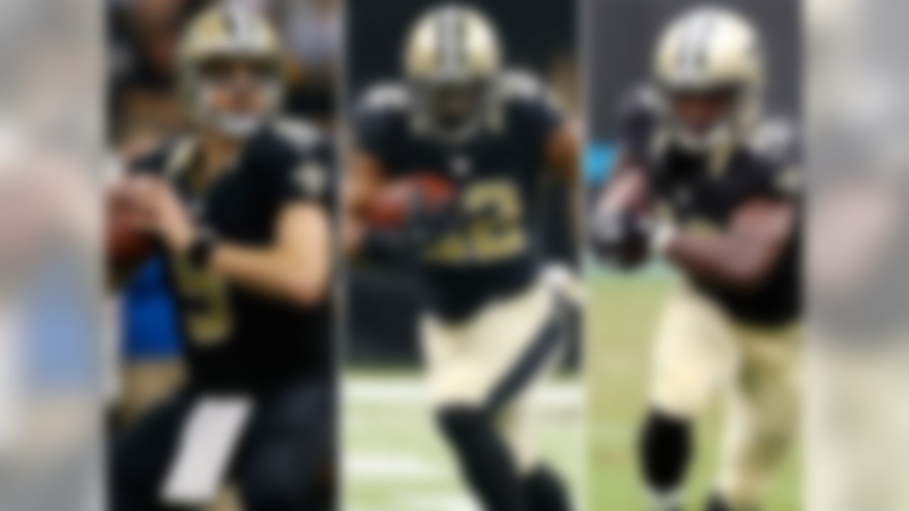 Previous rank: No. 12
On one hand, Brees would've blown past the 5,000-yard mark (again) had he not missed one game last season. On the other hand, he's a 37-year-old with mounting injuries. An intriguing decision is fast approaching for general manager Mickey Loomis and coach Sean Payton as Brees enters the final year of his contract. Meantime, though, the NOLA hero figures to make it hard on his bosses, thanks to an enhanced receiving corps still led by third-year burner Cooks. Ingram has been very good when he's been on the field (he caught 50 passes in 12 games last year), but five years in, injuries have kept him from logging a single 1,000-yard season.