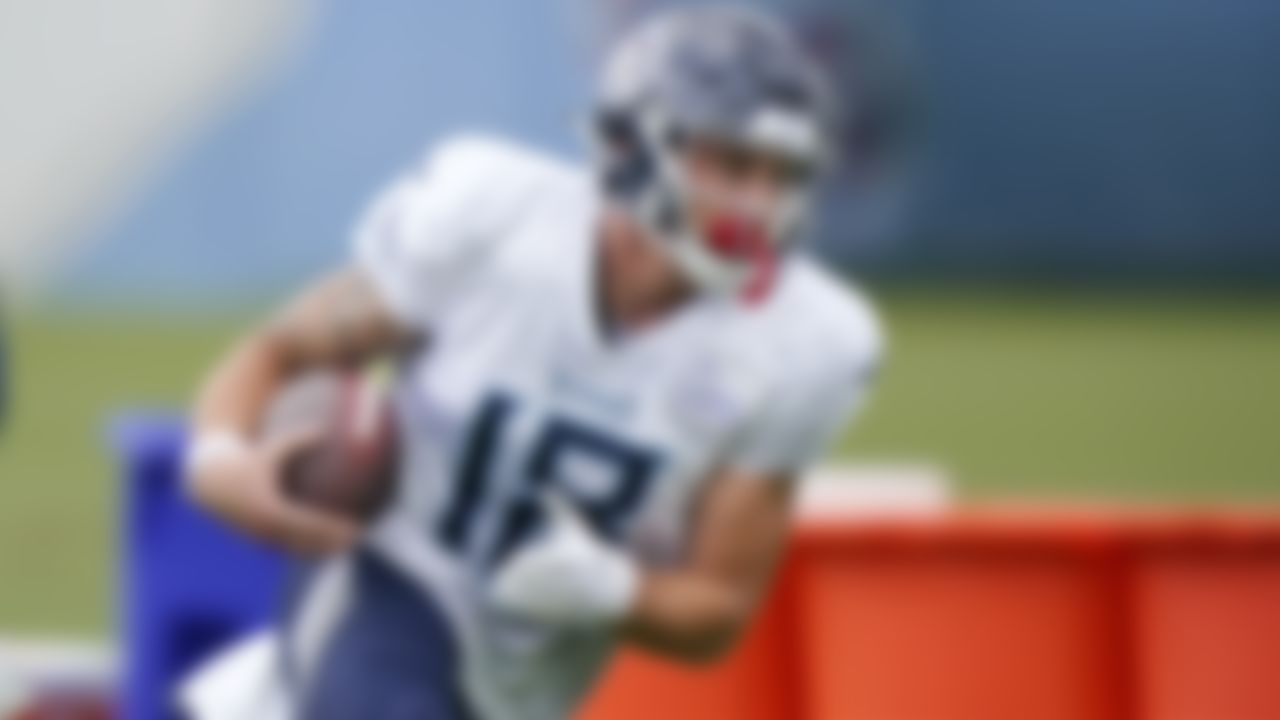Tennessee Titans wide receiver Mason Kinsey runs a drill during NFL football training camp Friday, Aug. 28, 2020, in Nashville, Tenn.