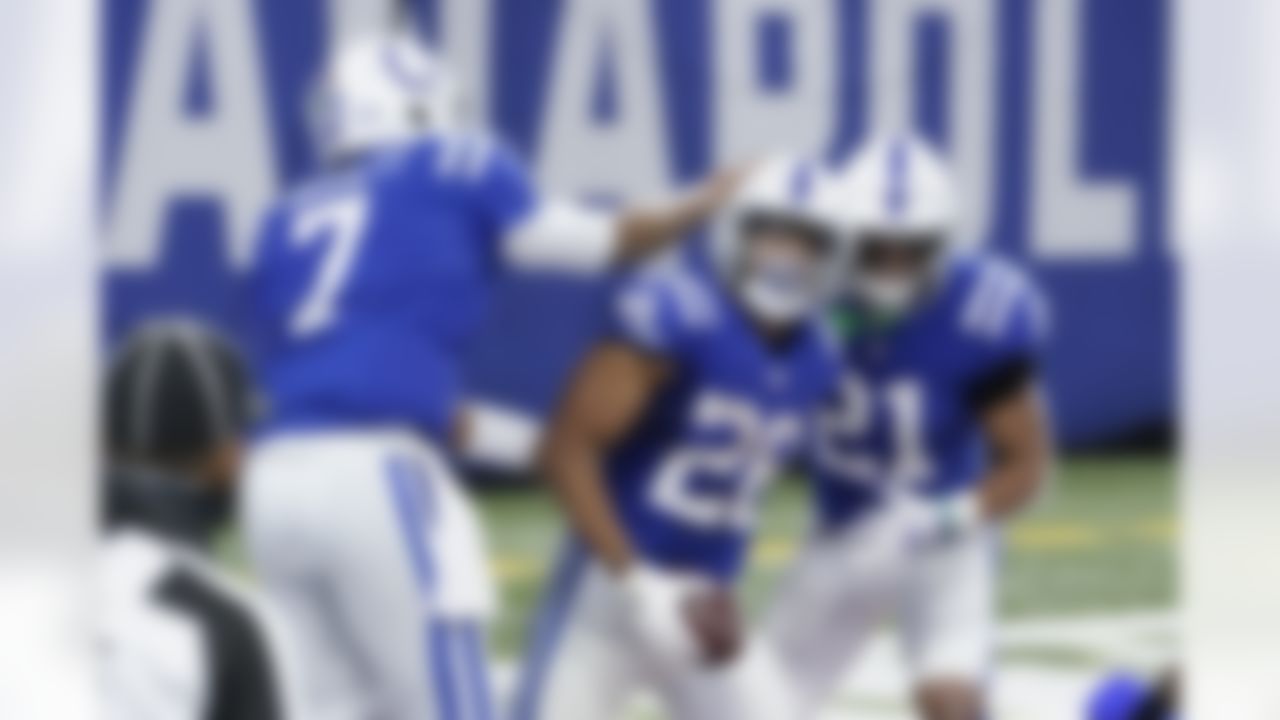 Indianapolis Colts' Jonathan Taylor (28) celebrates after running for a touchdown during the second half of an NFL football game against the Jacksonville Jaguars, Sunday, Jan. 3, 2021, in Indianapolis.