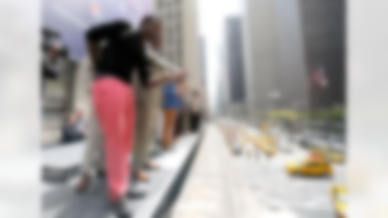 Jadeveon Clowney poses on top of the marquee at Radio City Music Hall on May 7, 2014 in New York, NY. (Ben Liebenberg/NFL)