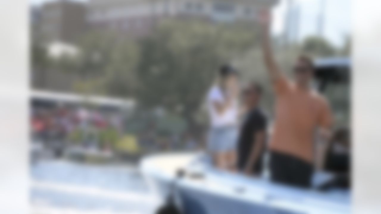 Tampa Bay Buccaneers NFL football quarterback Tom Brady waves to fans as he celebrates their Super Bowl 55 victory over the Kansas City Chiefs with a boat parade in Tampa, Fla., Wednesday, Feb. 10, 2021.