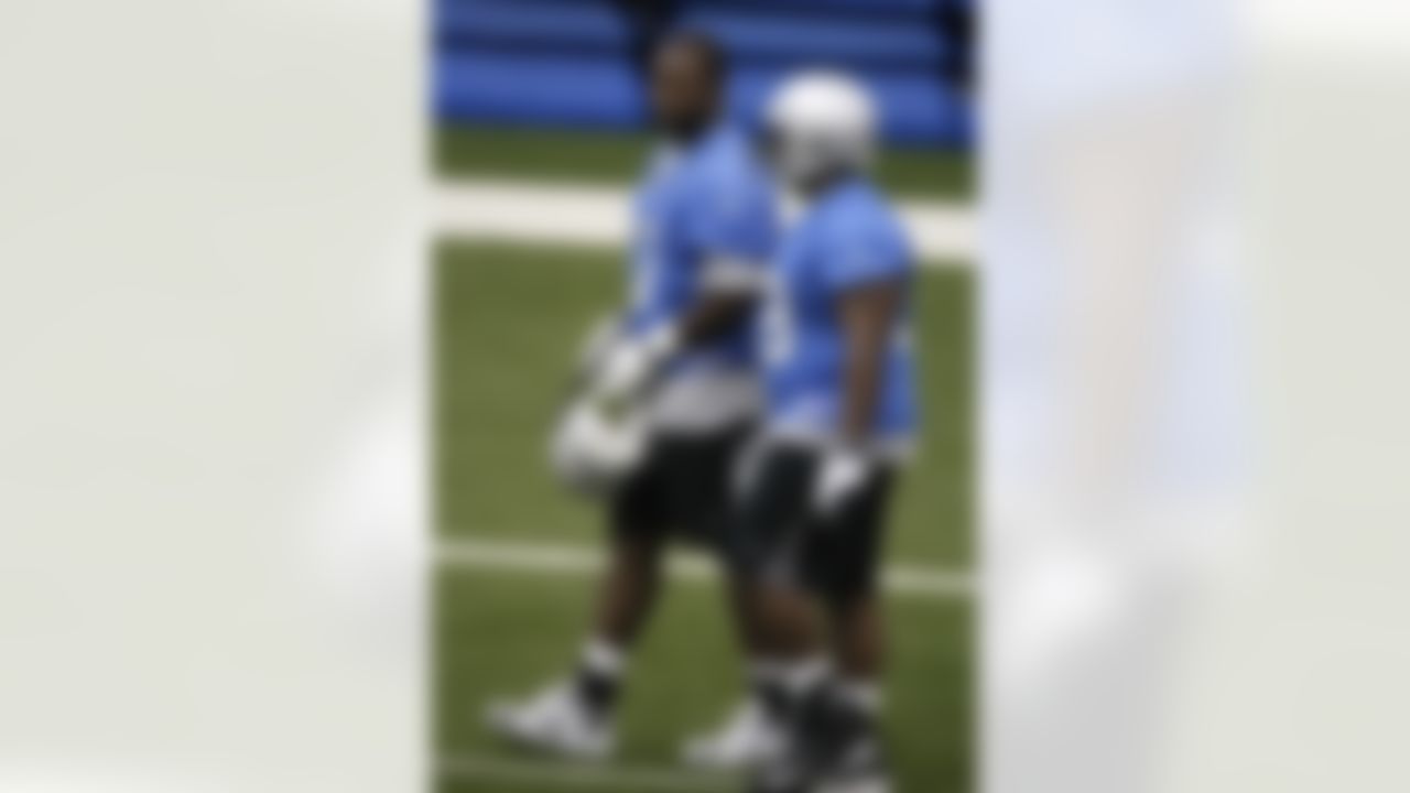 ALLEN PARK, MI - MAY 03: Gosder Cherilus #77 of the Detroit Lions looks on during rookie training camp at the Detroit Lions Headquarters and Training Facility on May 3, 2008 in Allen Park, Michigan. (Photo by Gregory Shamus/Getty Images)