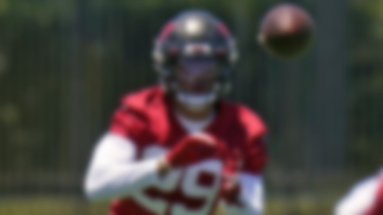 Tampa Bay Buccaneers cornerback Chris Wilcox prepares to catch a football during an NFL football rookie minicamp Friday, May 14, 2021, in Tampa, Fla. Wilcox, from BYU, was drafted by the Buccaneers in the seventh round.