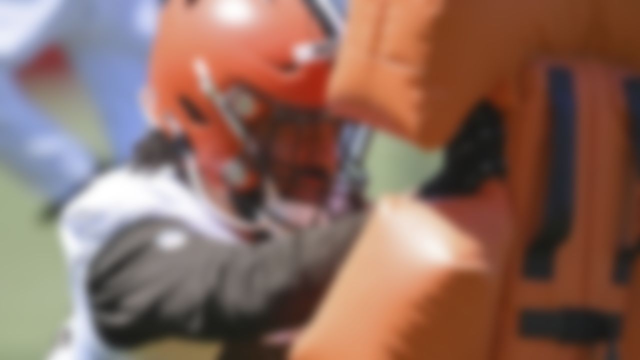 Cleveland Browns defensive linemen Romeo McKnight participates in a drill during an NFL football practice at the team's training facility, Thursday, June 17, 2021, in Berea, Ohio.