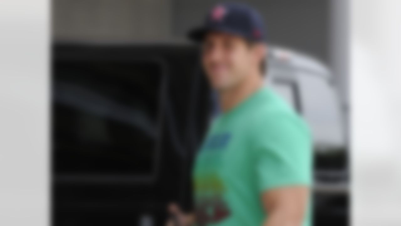 Houston Texans football player Owen Daniel arrives to report for training camp Friday, July 27, 2012, in Houston. The Texans went 10-6 last season and won its first playoff game in 2011 resulting in higher-than-ever expectations. (AP Photo/Pat Sullivan)