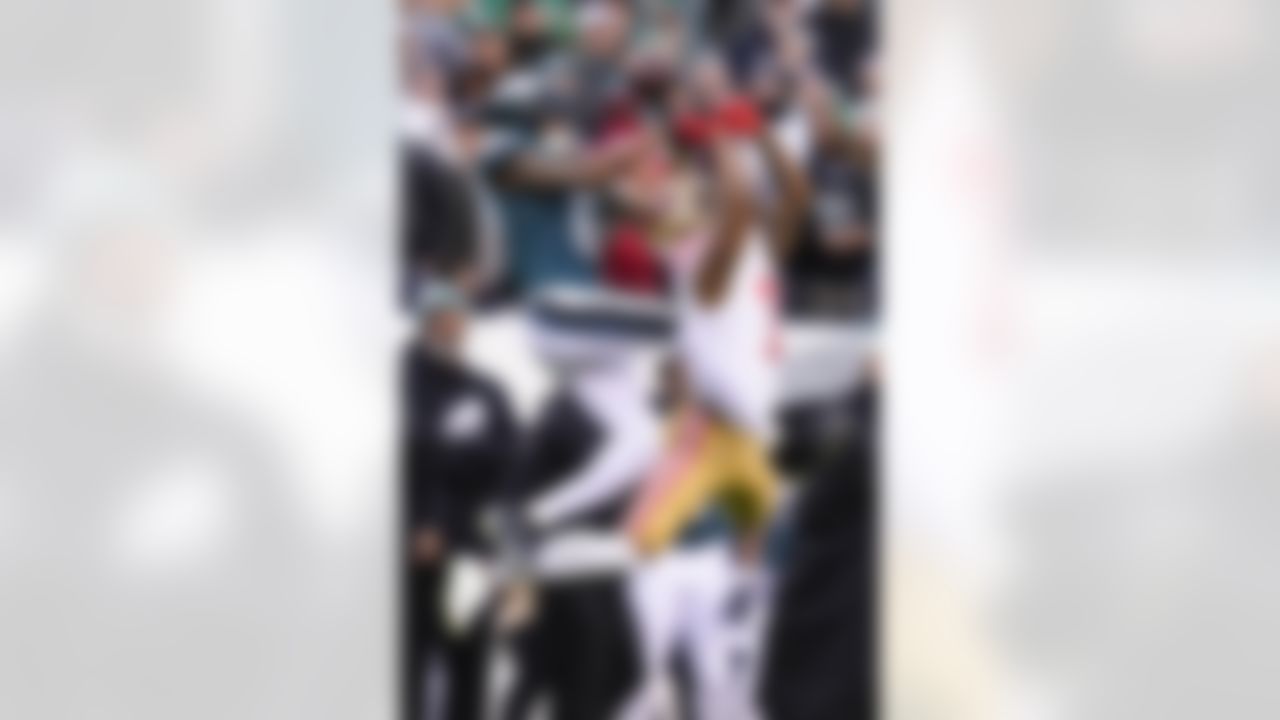 San Francisco 49ers cornerback Charvarius Ward breaks up a pass intended for Philadelphia Eagles wide receiver DeVonta Smith during the first half of the NFC Championship NFL football game between the Philadelphia Eagles and the San Francisco 49ers on Sunday, Jan. 29, 2023, in Philadelphia.