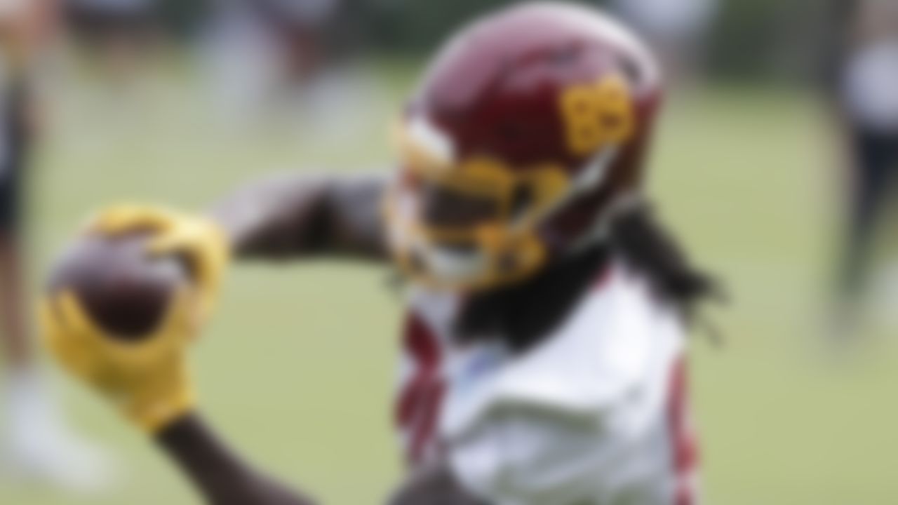 Washington Football Team wide receiver Cam Sims pulls in a pass during NFL football practice at Inova Sports Performance Center in Ashburn, Va., Wednesday, June 2, 2021.