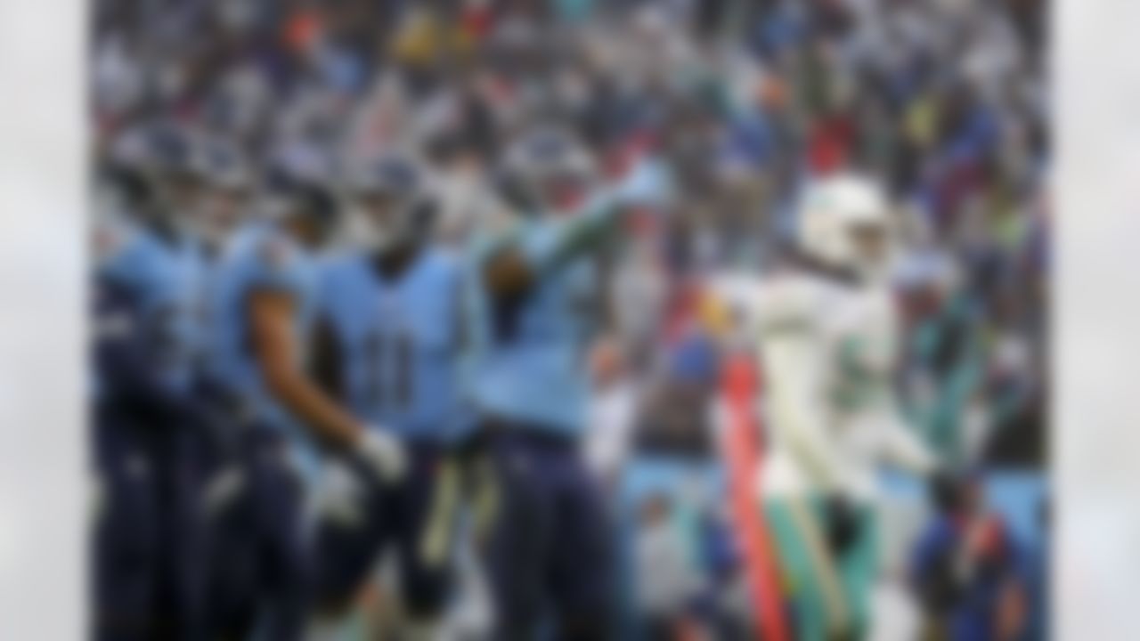 Tennessee Titans running back D'Onta Foreman (7) reacts during an NFL football game against the Miami Dolphins on Sunday, January 2, 2022 in Nashville, Tennessee.