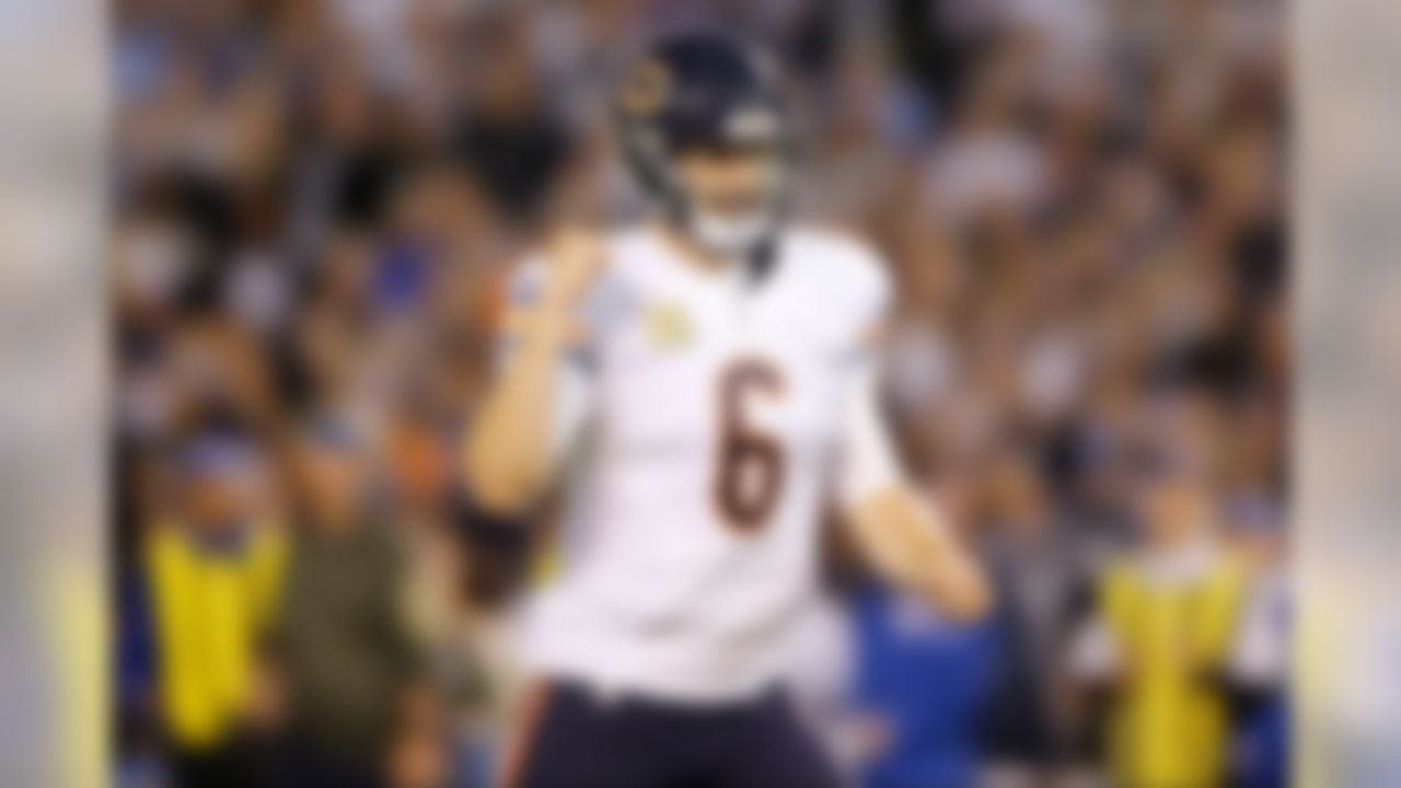 Chicago Bears quarterback Jay Cutler (6) celebrates a touchdown during the NFL regular season game against the San Diego Chargers on Monday Nov. 9, 2015 in San Diego. (Ric Tapia/NFL)
