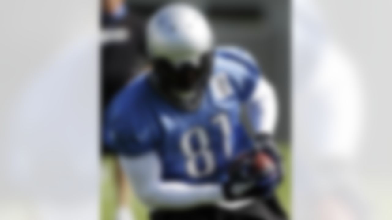 Detroit Lions wide receiver Calvin Johnson catches a football during NFL minicamp in Allen Park,  Mich., Wednesday, June 23, 2010. (AP Photo/Paul Sancya)
