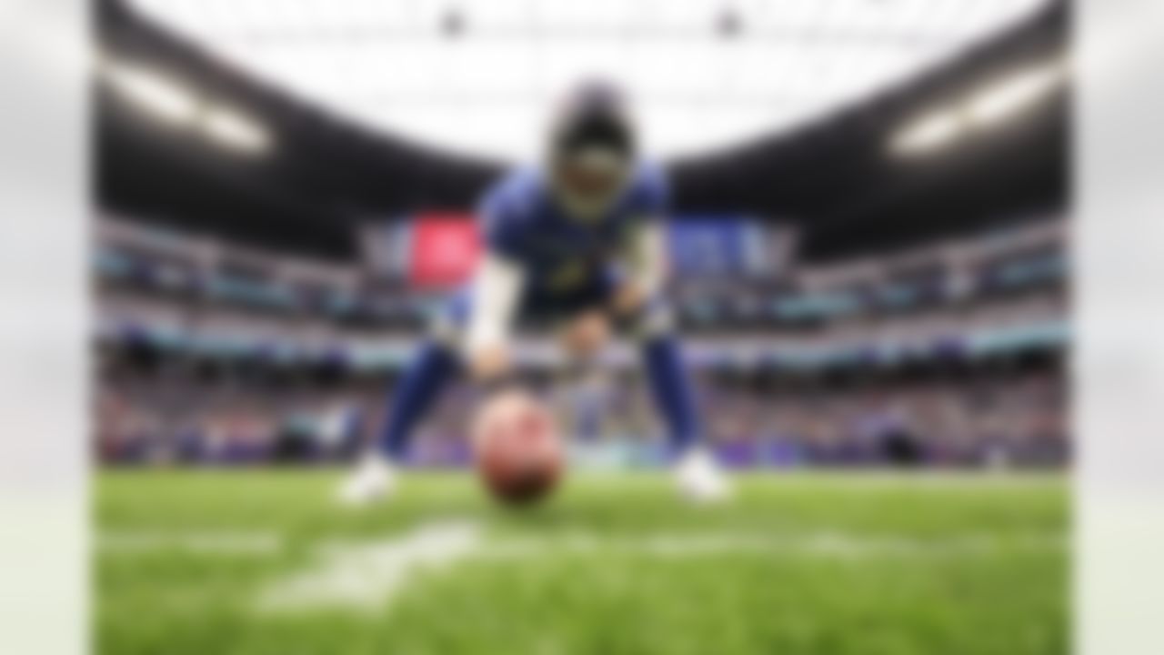 Atlanta Falcons long snapper Josh Harris (47) warms up before the 2022 Pro Bowl game on Sunday, February 6, 2022 in Las Vegas, Nevada.