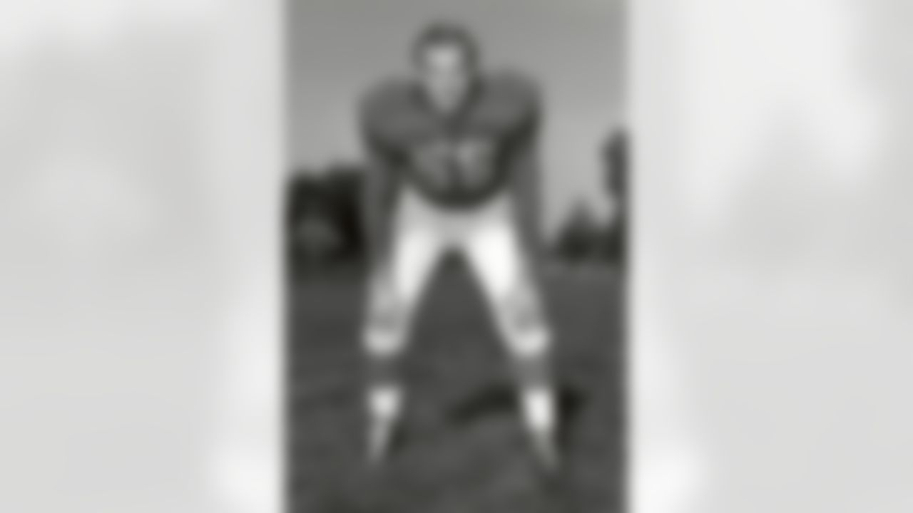 Hall of fame linebacker Joe Schmidt of the Detroit Lions in 1955. Schmidt joined the Lions in 1953 from Univ. of Pittsburgh. He made an immediate impact as a starter on the Lions championship teams and was selected to play in nine Pro Bowls (1955-63). (National Football League)