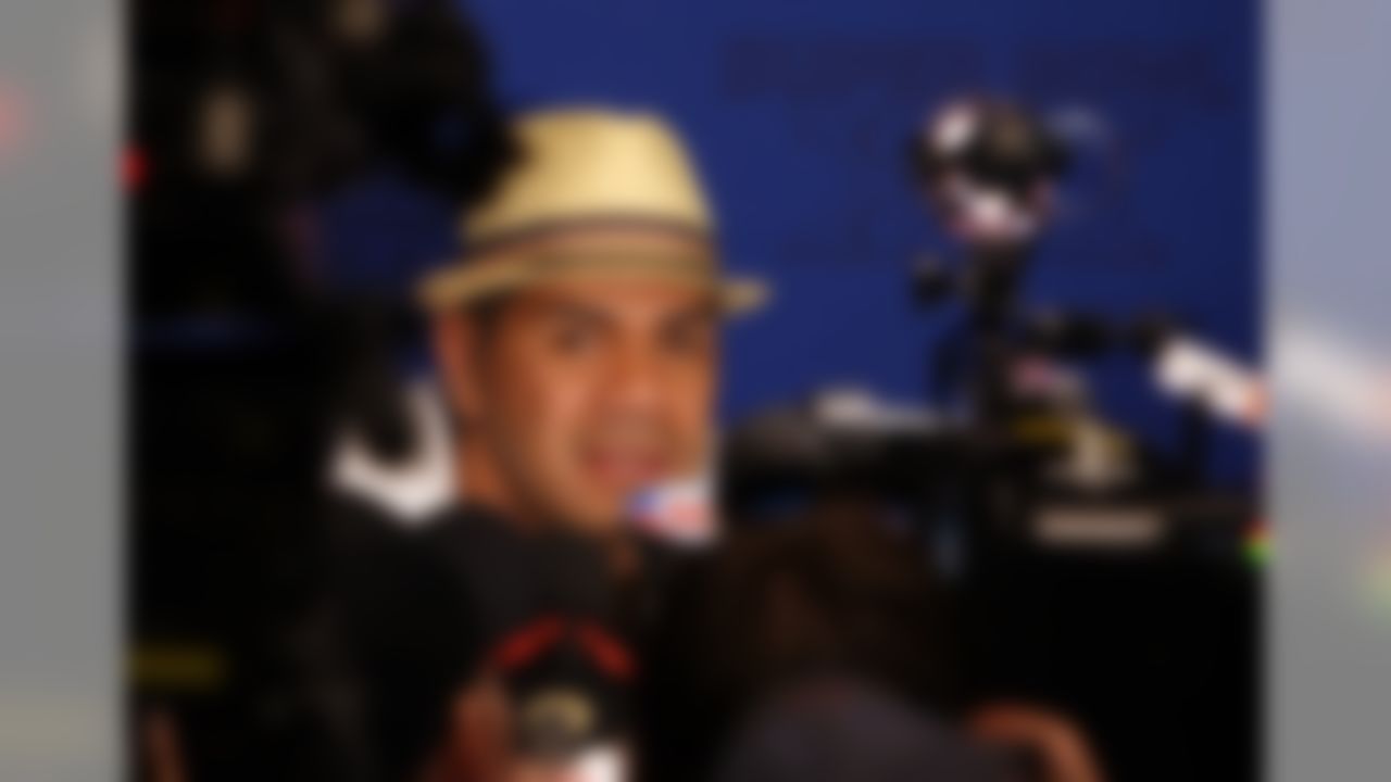 Junior Seau  during the New England Patriots press conference at the Super Bowl XLII Media Center in Phoenix, Arizona on January 28, 2008. (Photo by Ben Liebenberg/NFL.com)