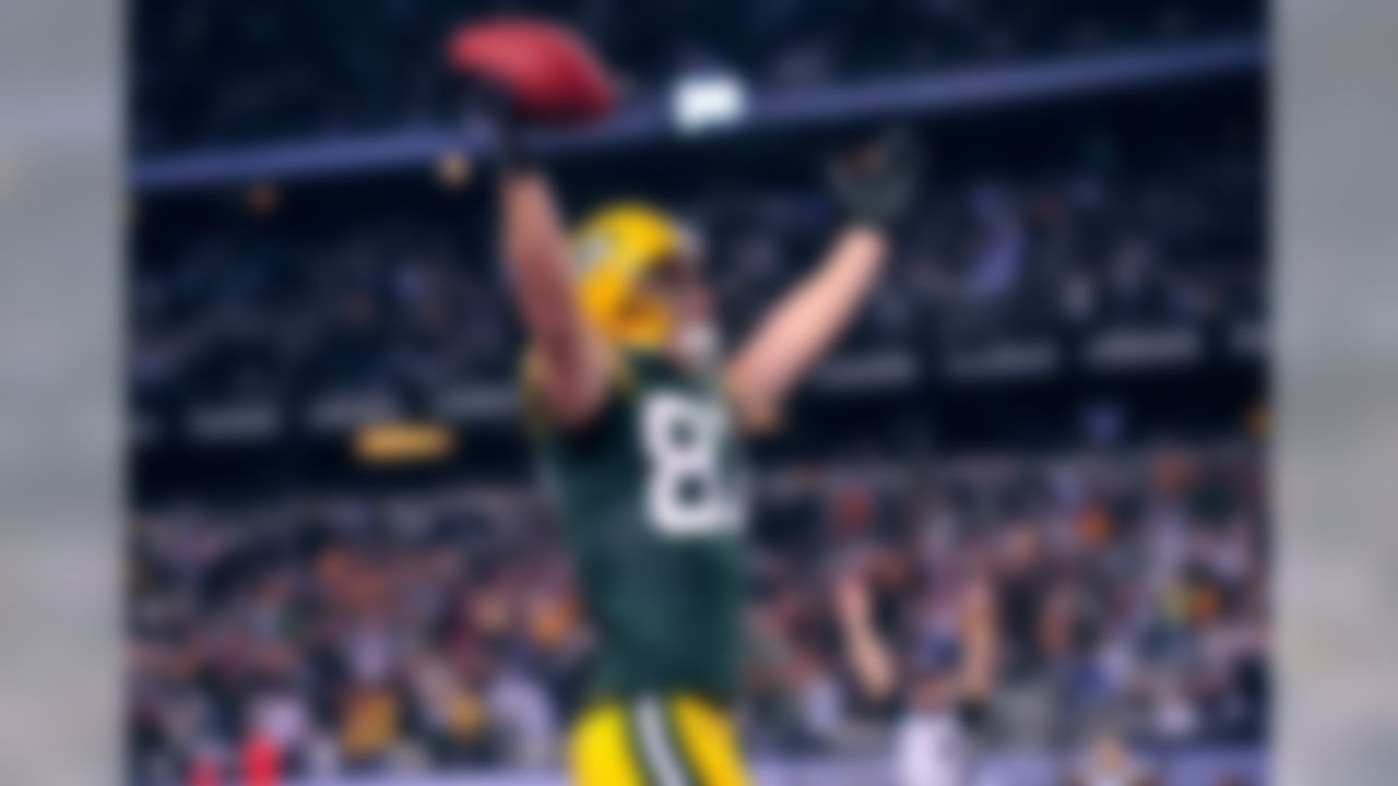 Green Bay Packers wide receiver Jordy Nelson (87) celebrates a first quarter touchdown during Super Bowl XLV at Cowboys Stadium in Arlington, Texas on February 6, 2011. (Gary A. Vasquez/NFL)