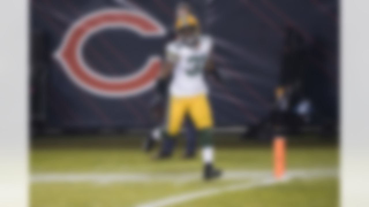 Green Bay Packers strong safety Adrian Amos (31) celebrates an interception during an NFL football game against the Chicago Bears on Sunday, January 3, 2021 in Chicago, Illinois.