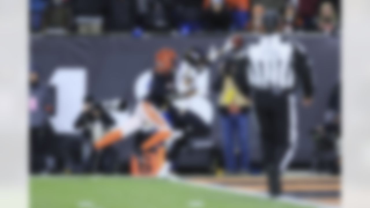 Baltimore Ravens wide receiver Demarcus Robinson (10) scores a touchdown during an NFL Super Wild Card Weekend playoff game against the Cincinnati Bengals on Sunday, January 15, 2023 in Cincinnati, Ohio.