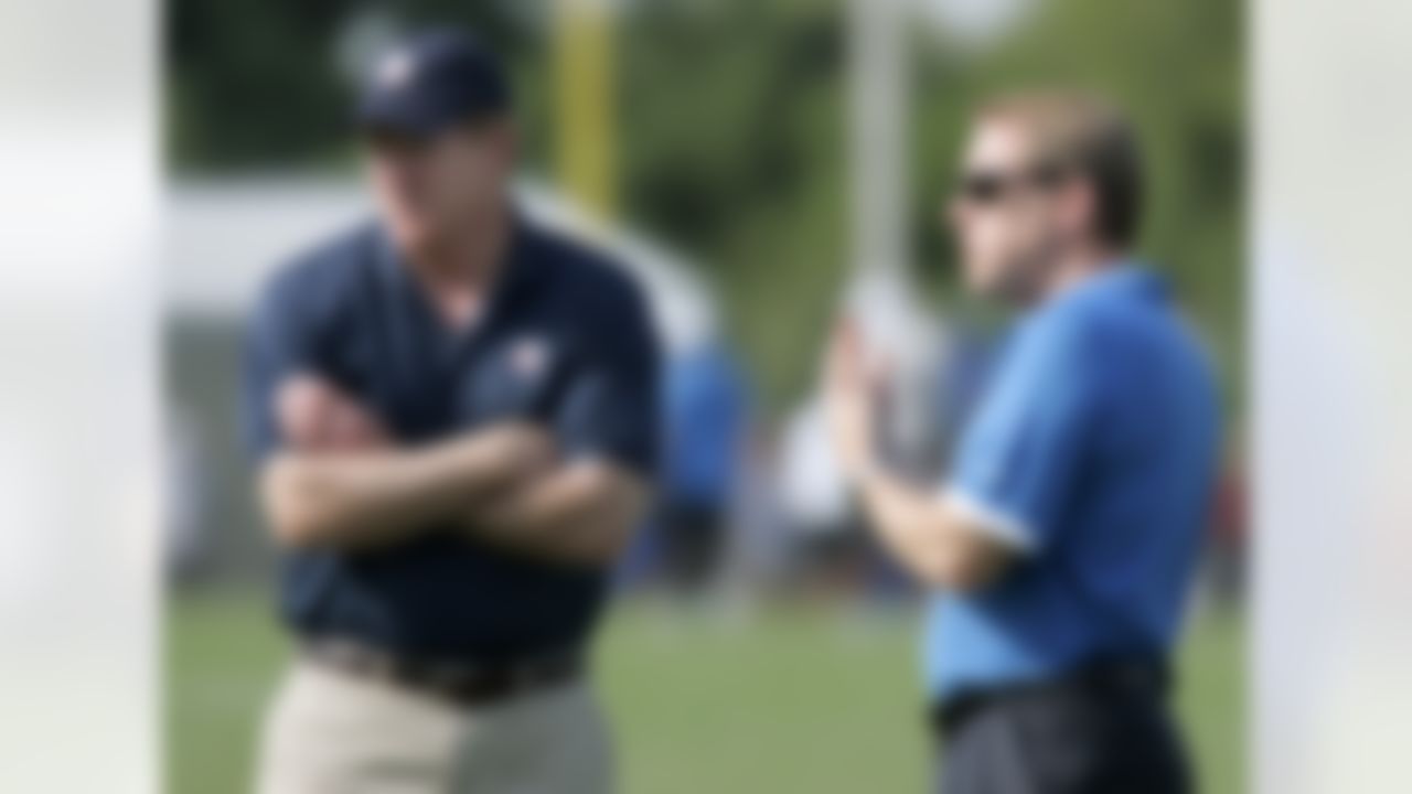 NFL Commissioner Roger Goodell, left, and Detroit Lions vice chairman Bill Ford Jr. watch the Lions practice during NFL football training camp, Thursday, Aug 2, 2012, in Allen Park, Mich. (AP Photo/Duane Burleson)
