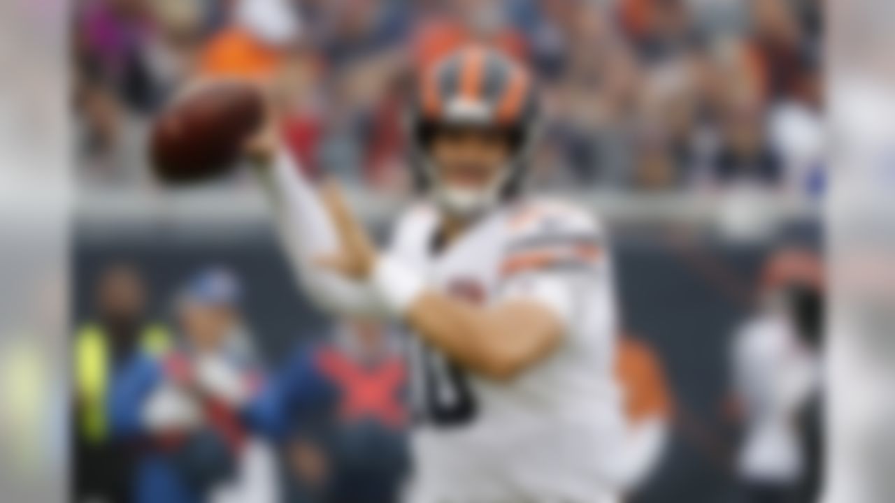 Chicago Bears quarterback Mitchell Trubisky throws during the half of an NFL football game against the Minnesota Vikings Sunday, Sept. 29, 2019, in Chicago. (AP Photo/Jeff Roberson)